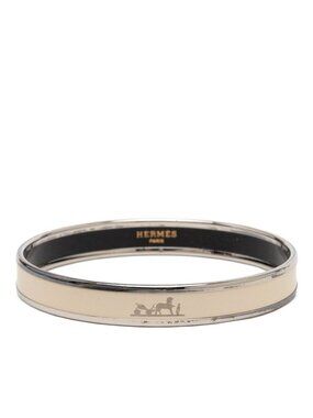 Hermes Enamel PM Bangle Silver Ivory Metal 1- Bracelet